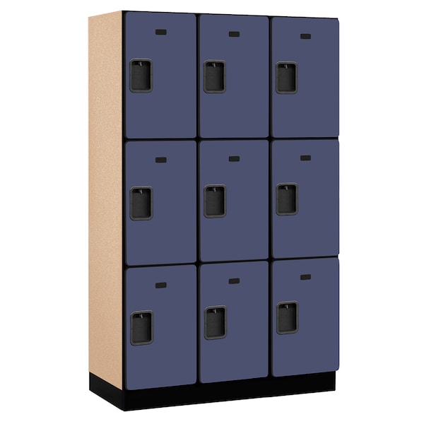 Wardrobe Locker, 45" W, 18" D, 76" H, (3) Wide, (9) Openings, Blue